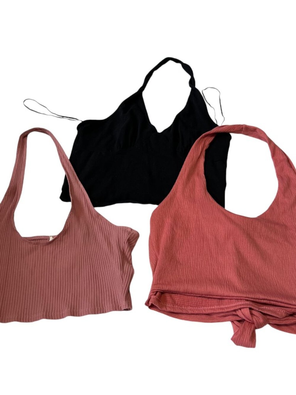 Crop tops halter bundle of 3 pink black dusty rose solid bow Juniors large